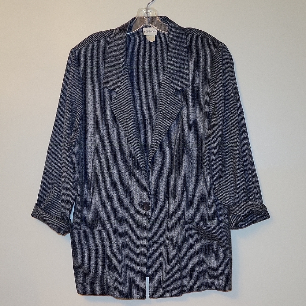 Modern Essentials Womens Vintage‎ 90s Pinstripe Single Button Blazer Large Black